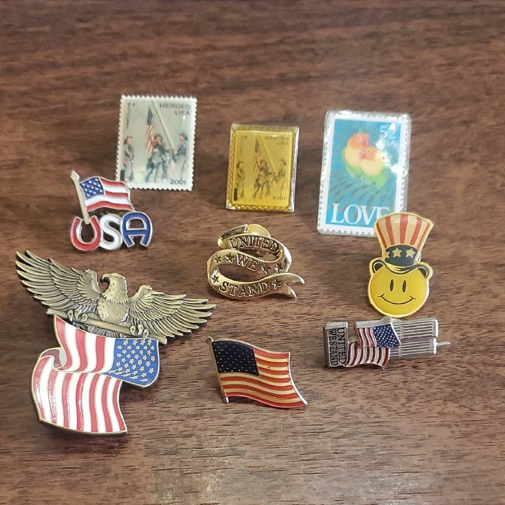 Patriotic Pin Collection with Flags and Eagle